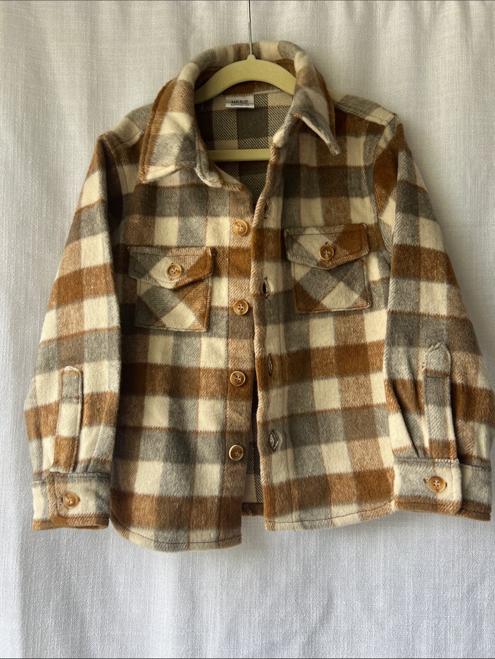Mebie Baby Kids Plaid Button-Up Shacket Jacket - Brown & Cream 3T